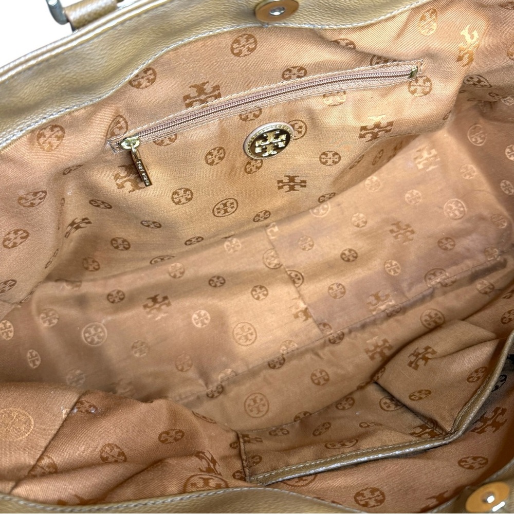 Tory Burch Bag Large Roslyn Luggage Tag Brown Leather Tote Bag - Picture 6 of 8